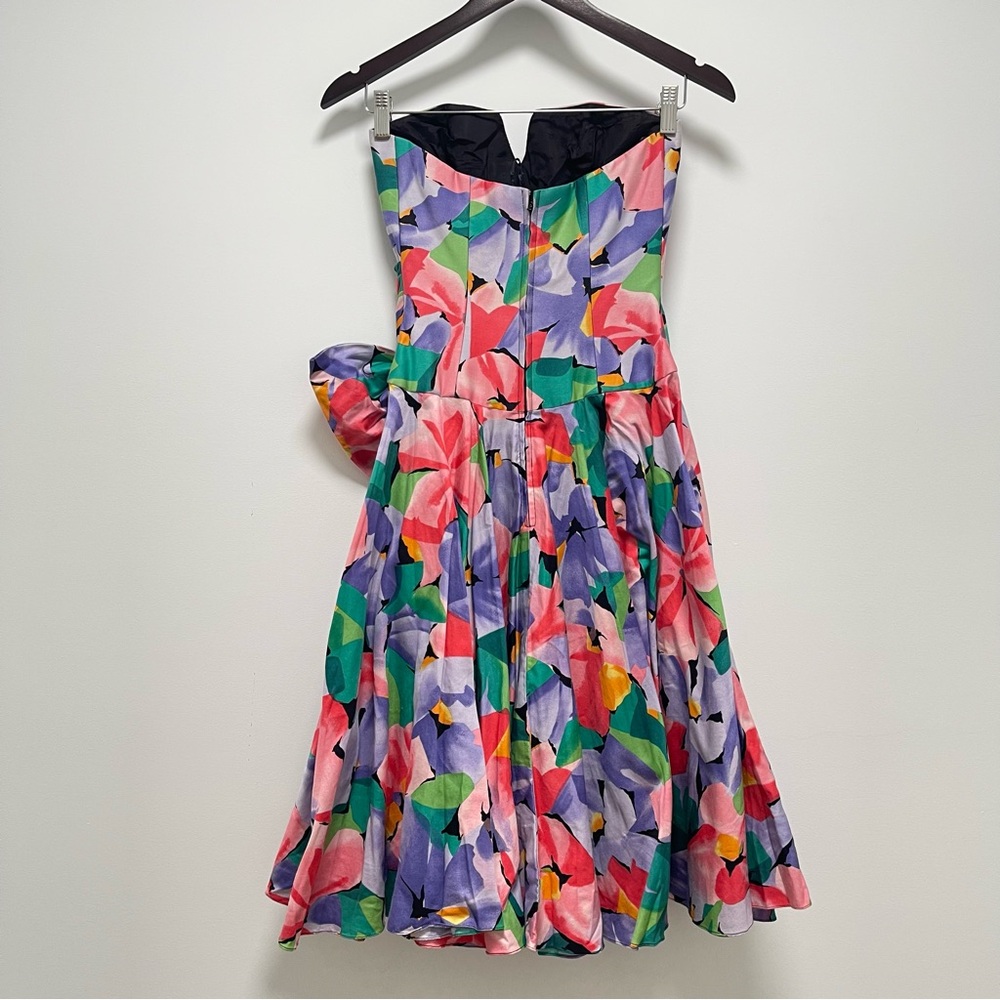 Vintage 1990s A.J. Bari For Neiman Marcus Pink Floral Strapless Bow Dress Size 4 - Picture 7 of 11